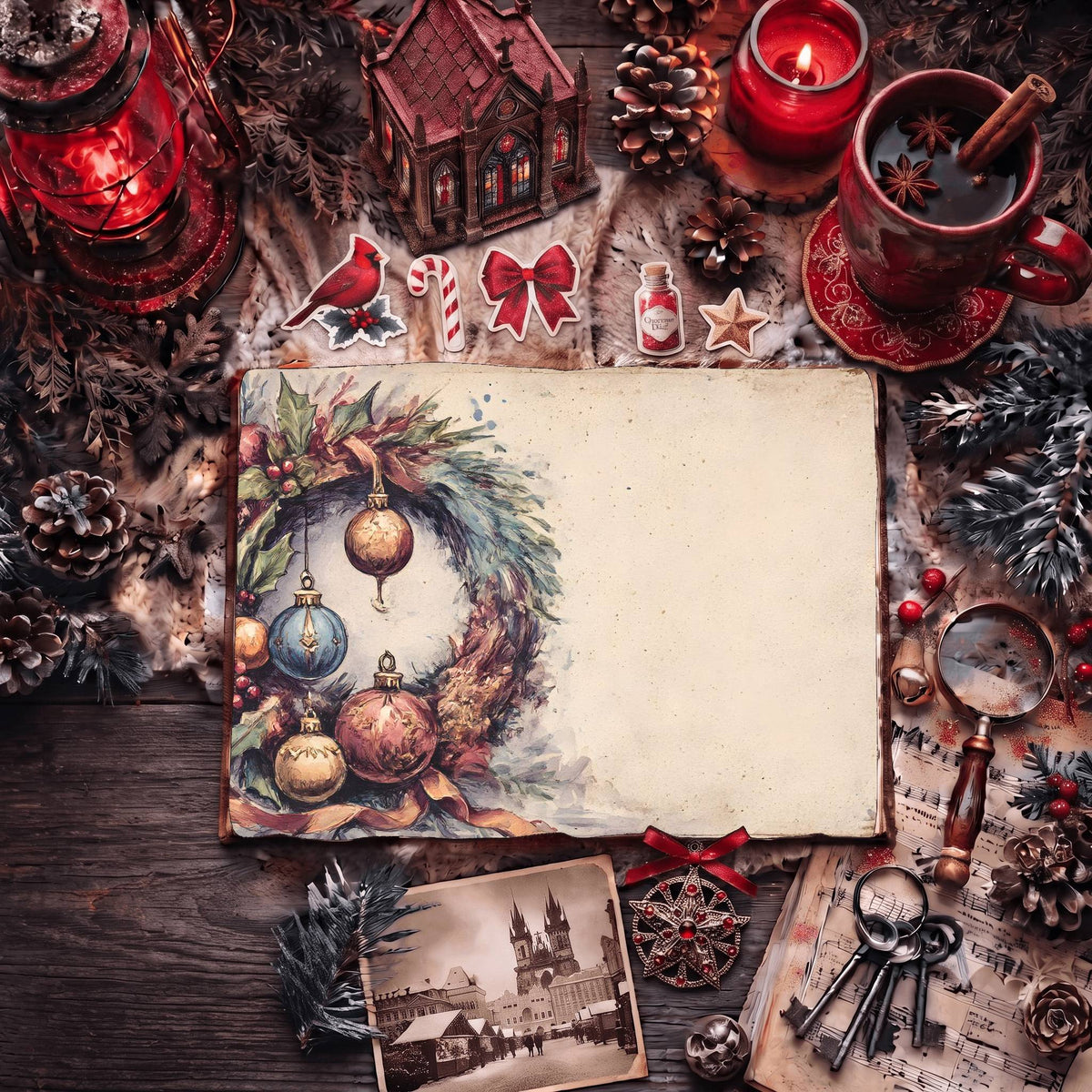 Festive Holiday Wreath Digital Papers