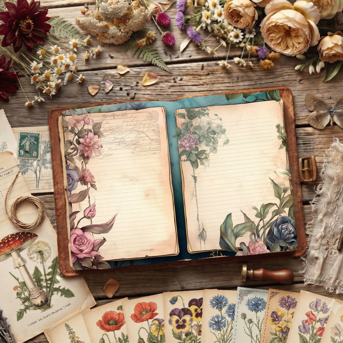 Floral Lined Digital Papers