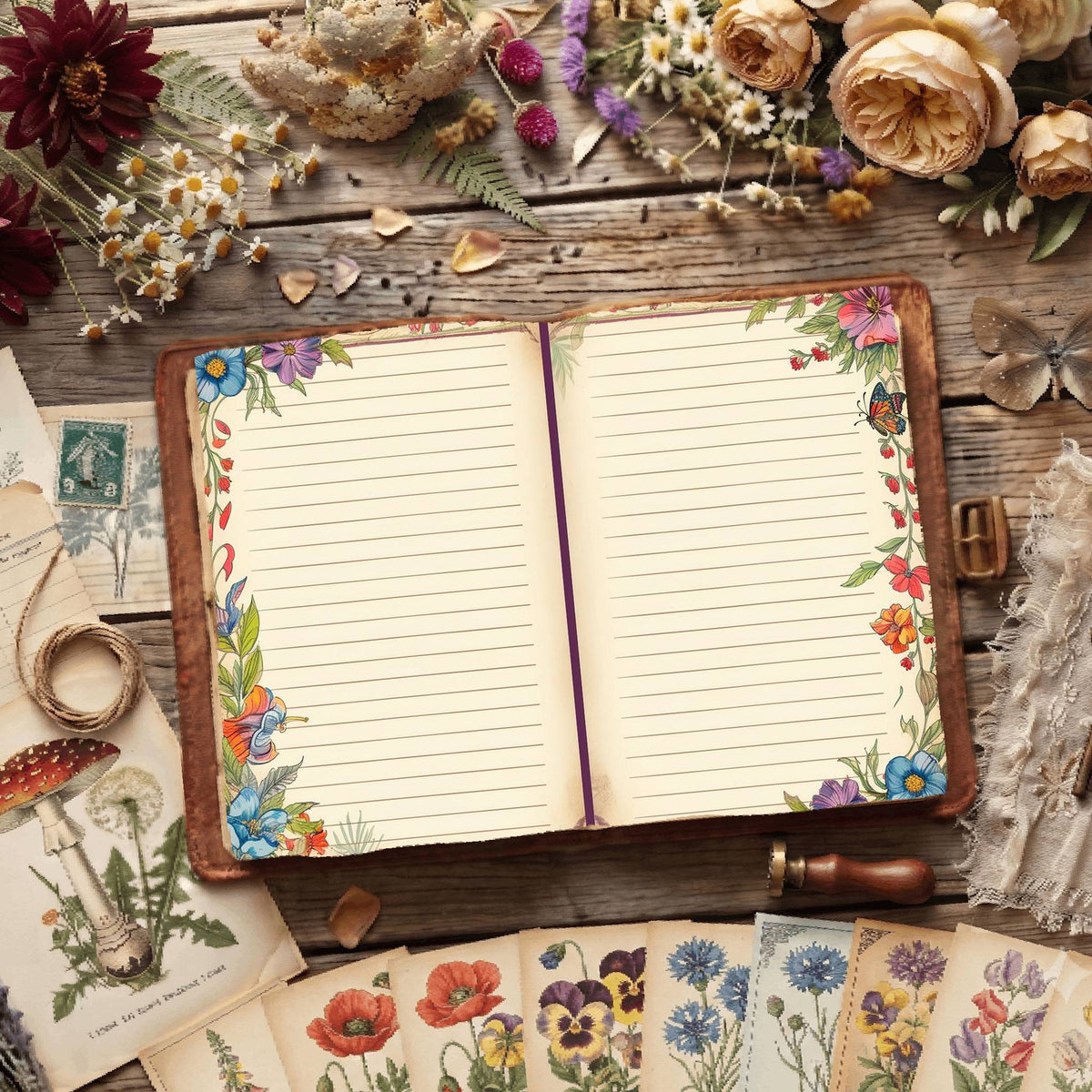 Lined Floral Digital Papers