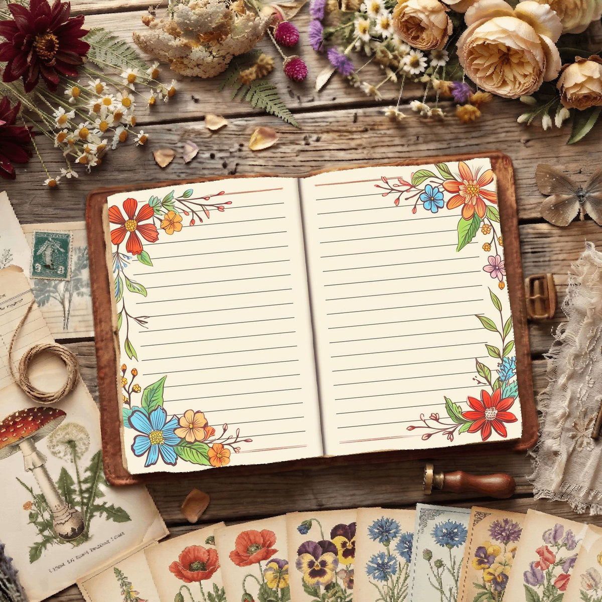 Lined Floral Digital Papers