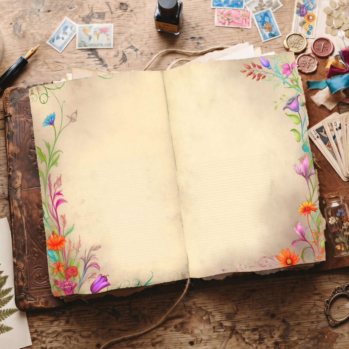 Lined Flower Digital Papers