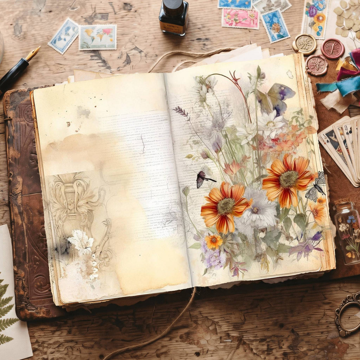Lined Flower Digital Papers