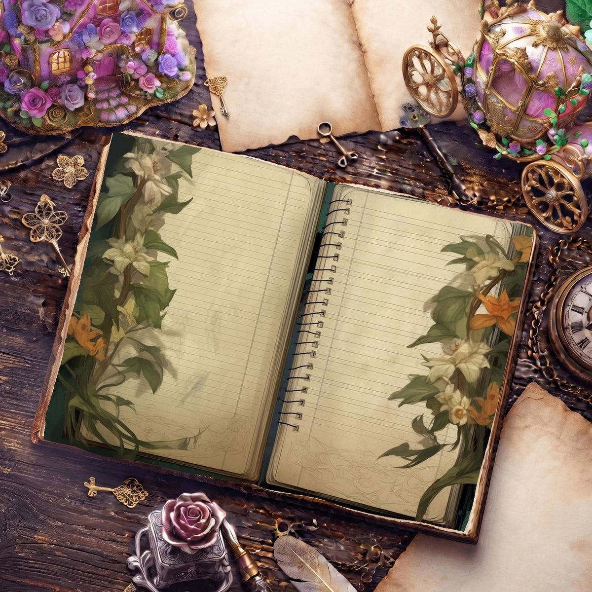Lined Flower Digital Papers