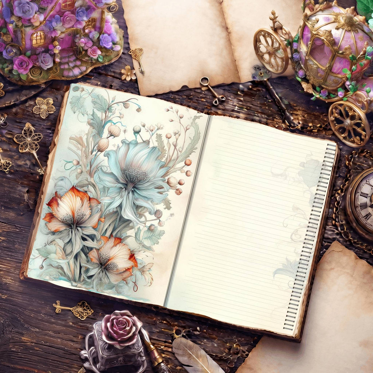 Lined Flower Digital Papers