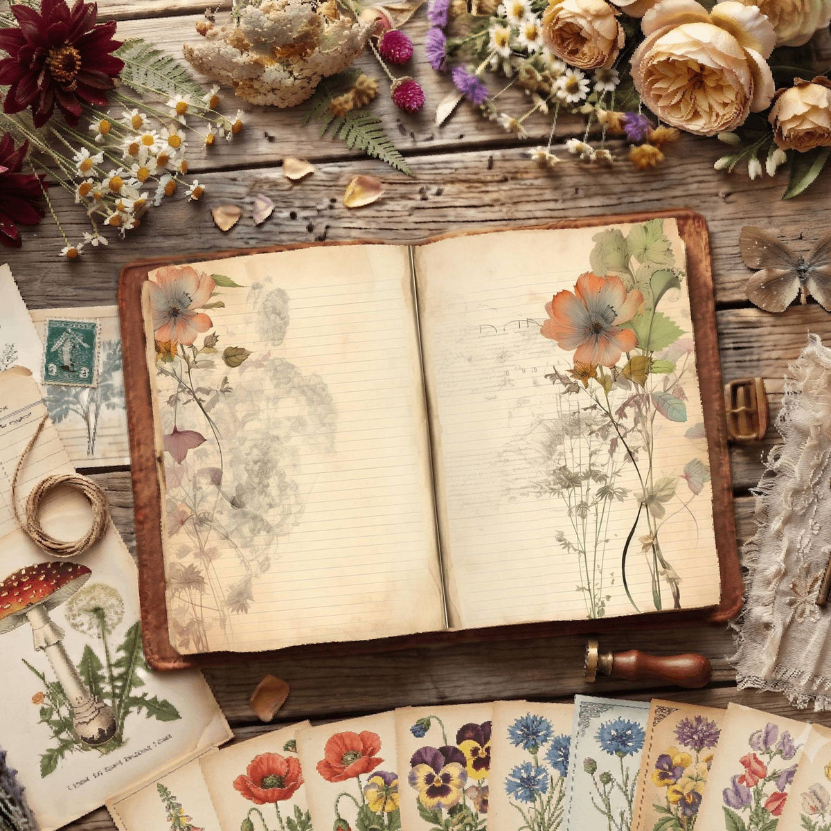 Lined Flower Digital Papers