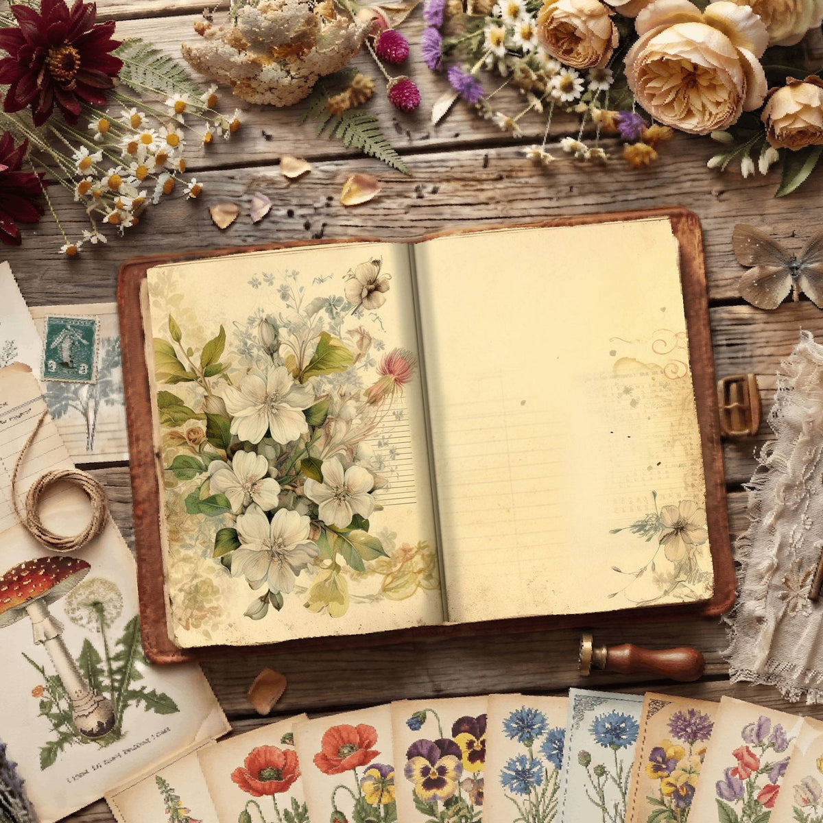 Lined Flower Digital Papers