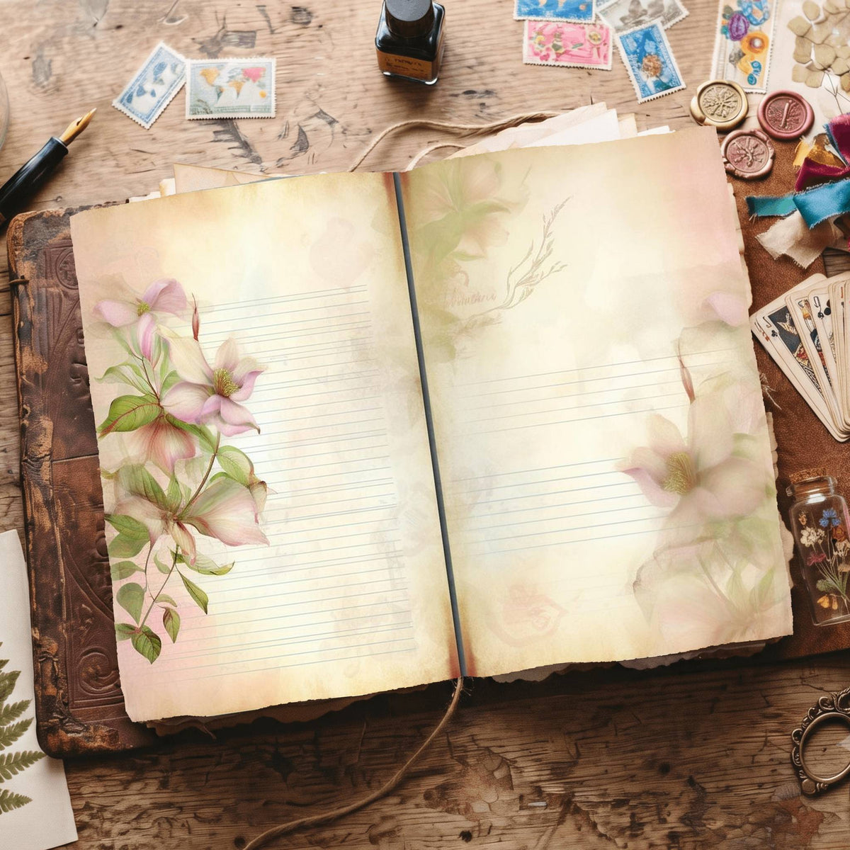 Lined Flower Digital Papers