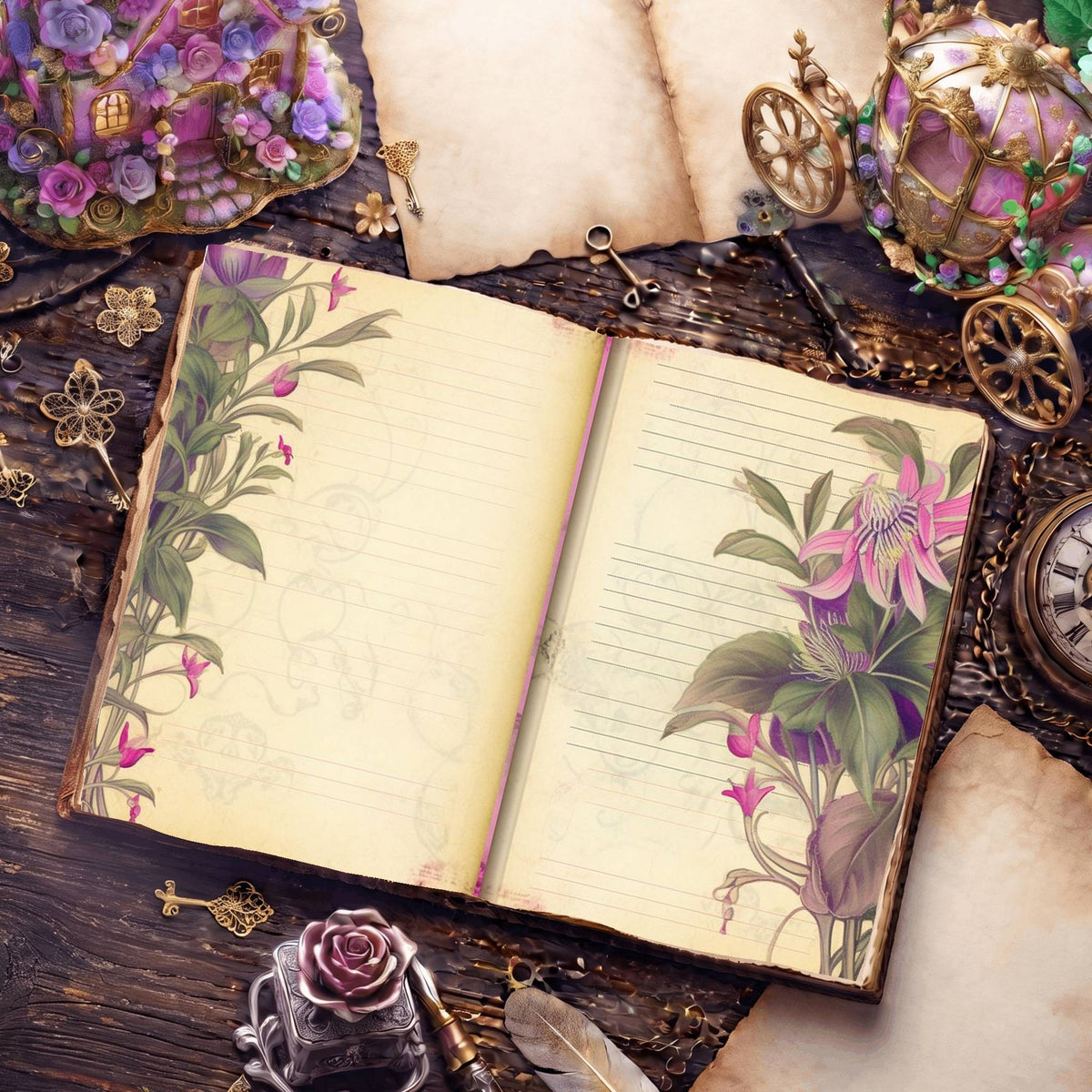 Lined Flower Digital Papers