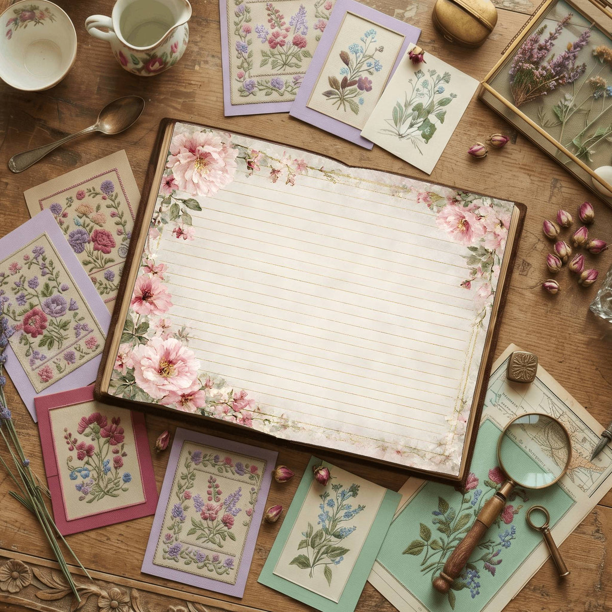 Lined Pink Peony Digital Papers
