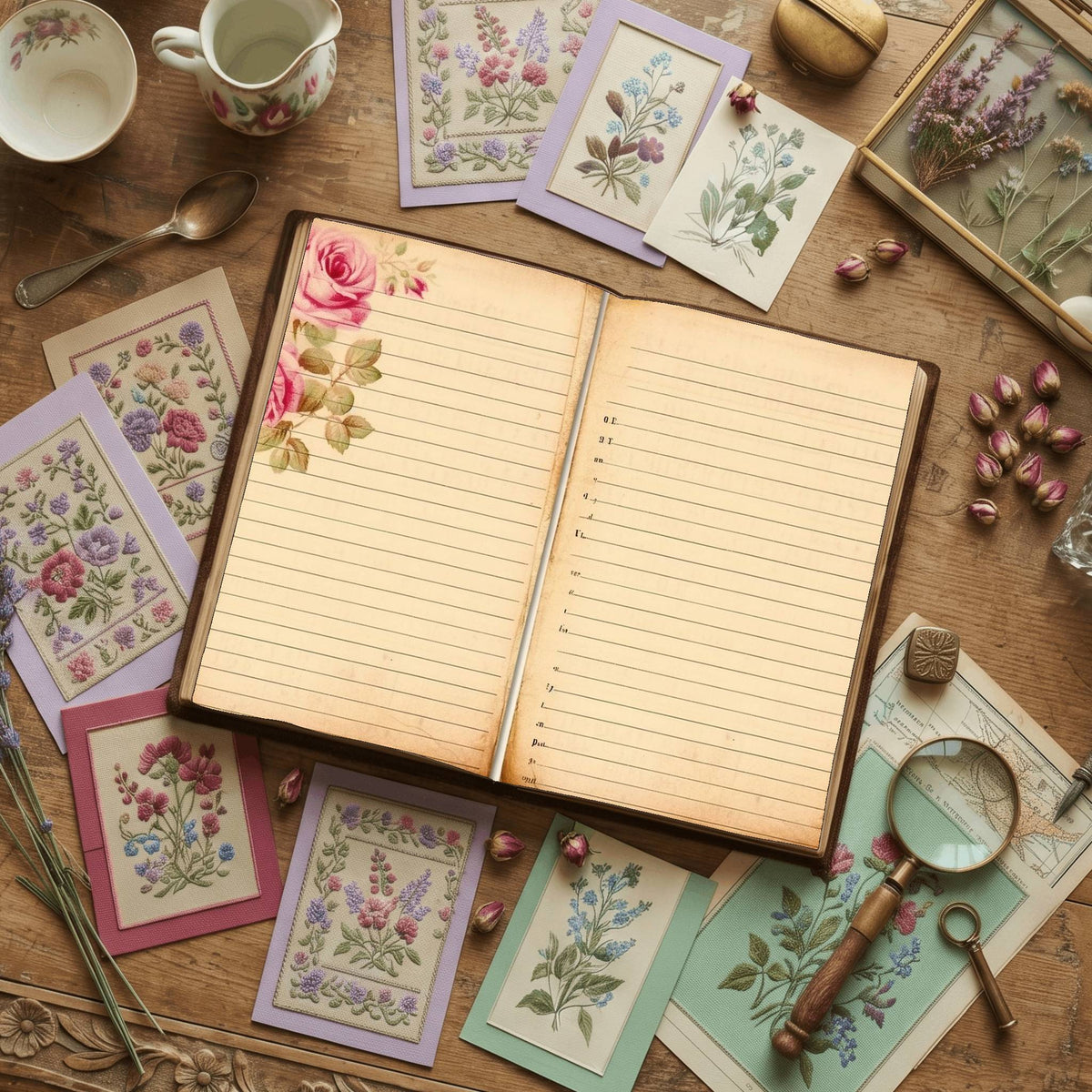 Lined Pink Rose Digital Papers