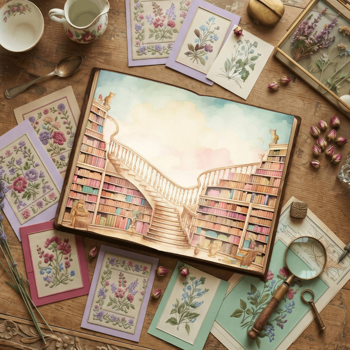 Magic Library Vintage Pastel Digital Papers