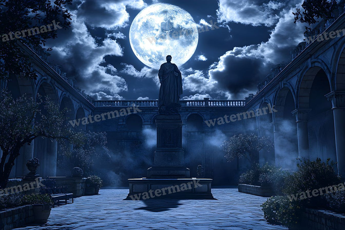Moonlit Courtyard Scene digital photo backdrop for photo editing, preview 10