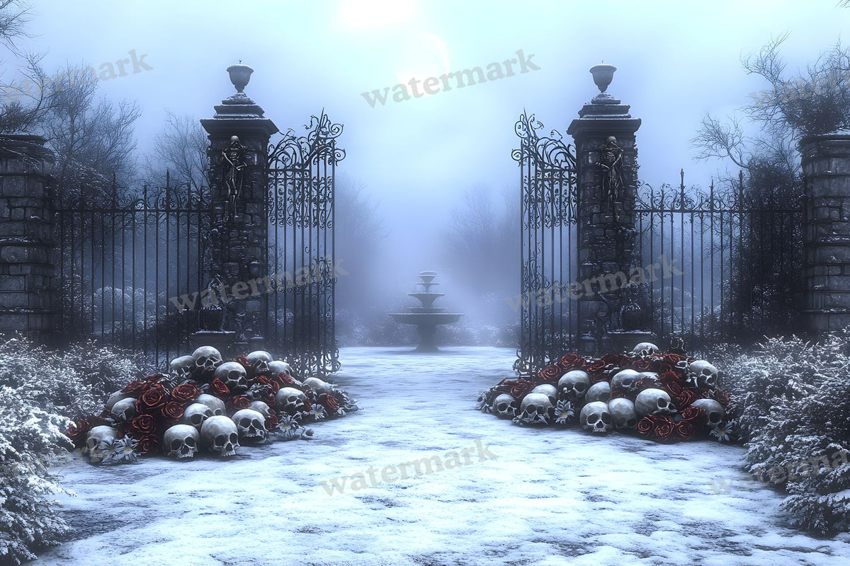 Moonlit Gothic Courtyard Backdrop Images