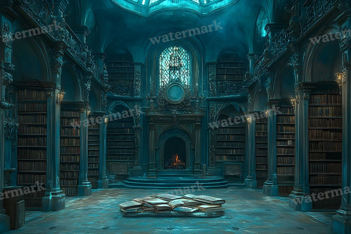 Moonlit Library Backdrop Images