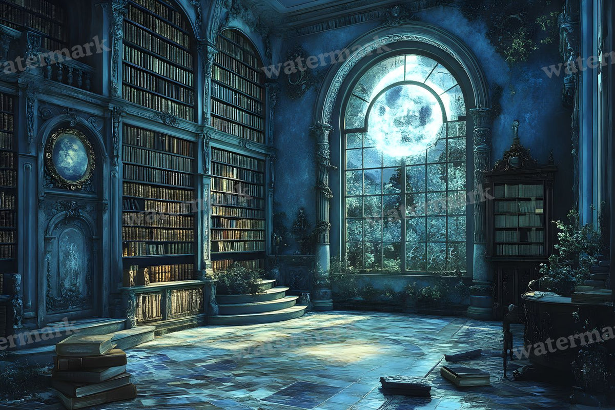 Moonlit Library Backdrop Images