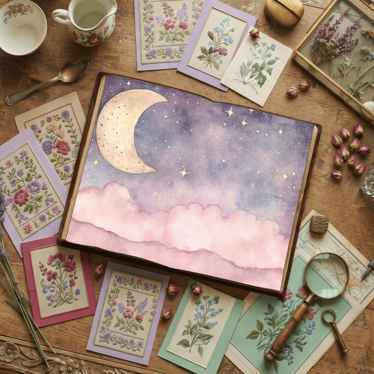 Pastel Pink Moon Digital Papers