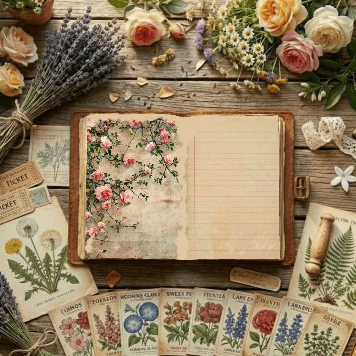 Pink Roses printable junk journal paper, page preview 11