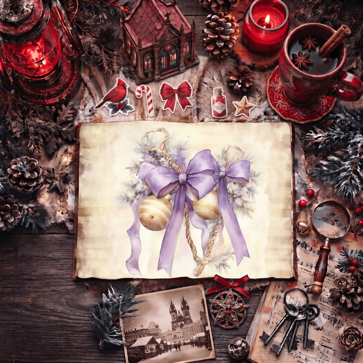 Purple Christmas printable junk journal paper, page preview 11