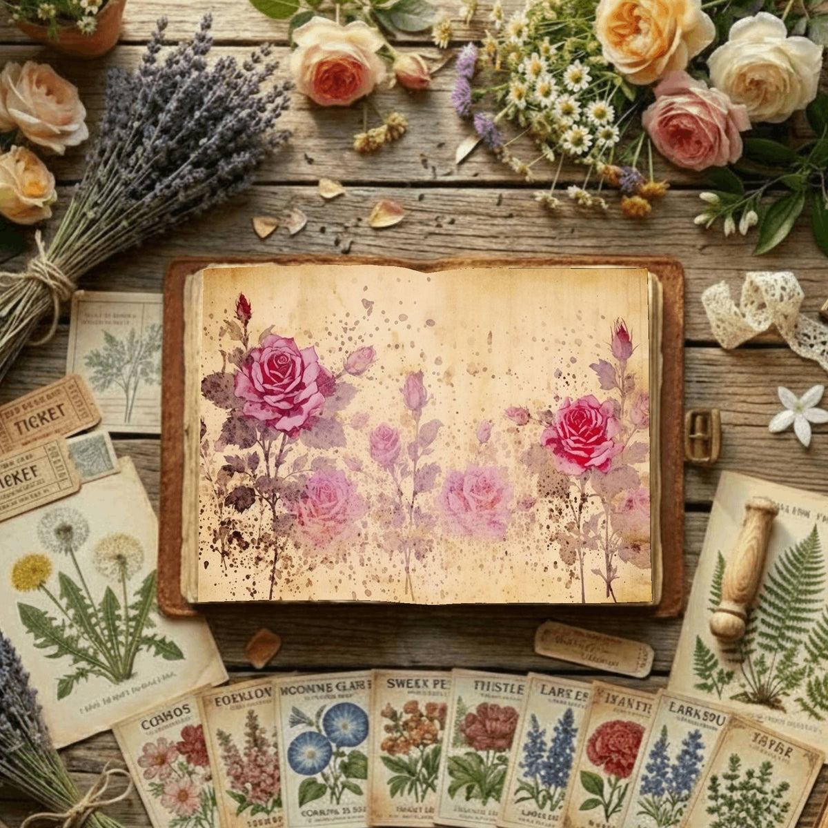 Purple Roses printable junk journal paper, page preview 11