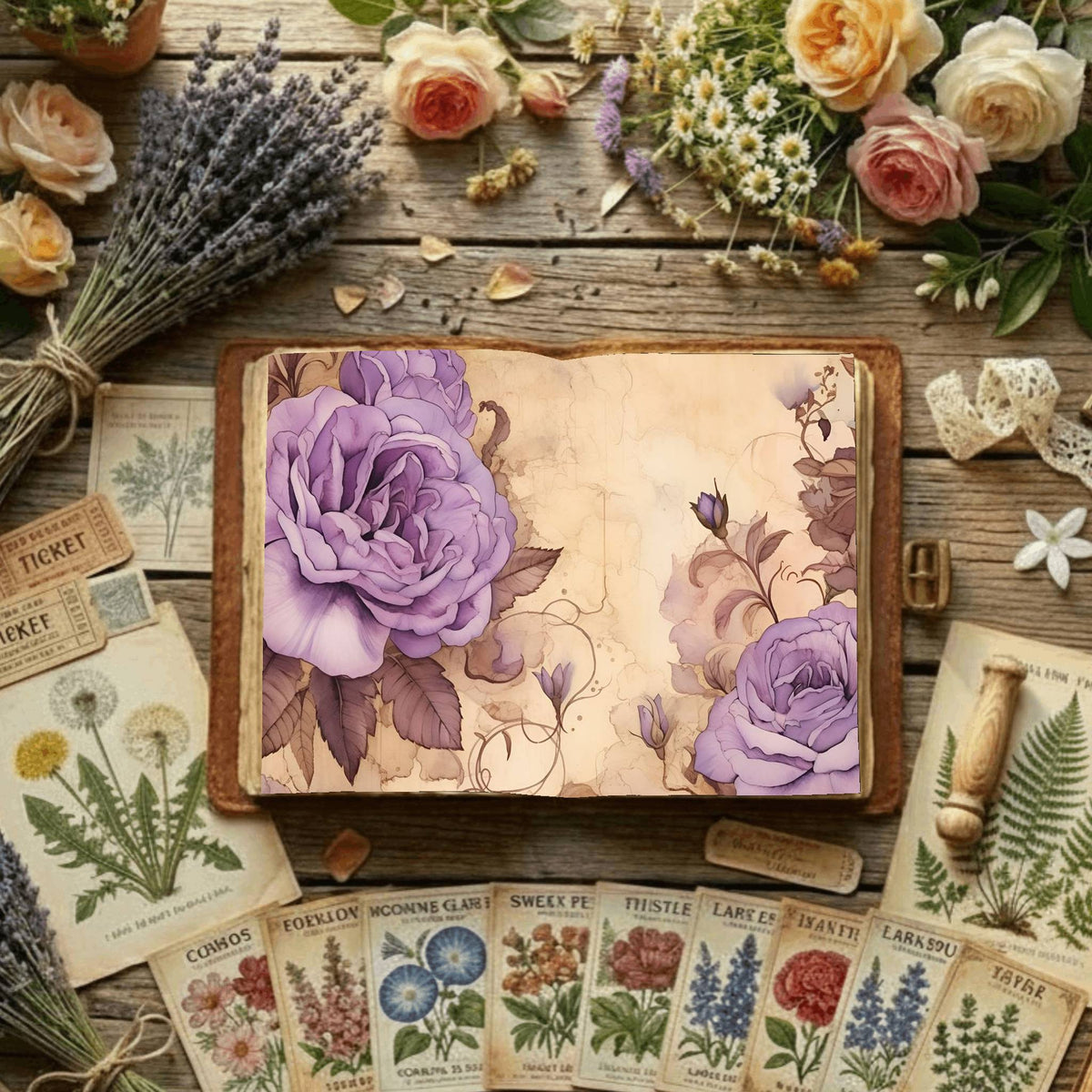 Purple Roses printable junk journal paper, page preview 11