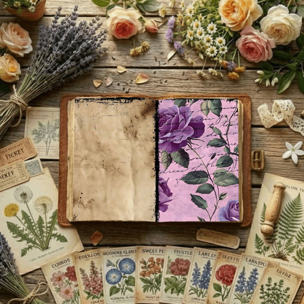 Rose printable junk journal paper, page preview 11