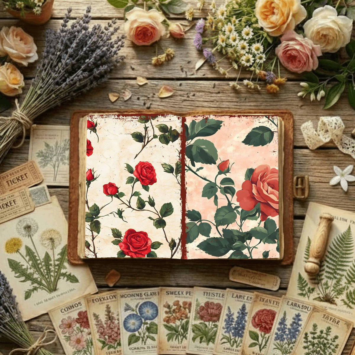 Rose printable junk journal paper, page preview 11