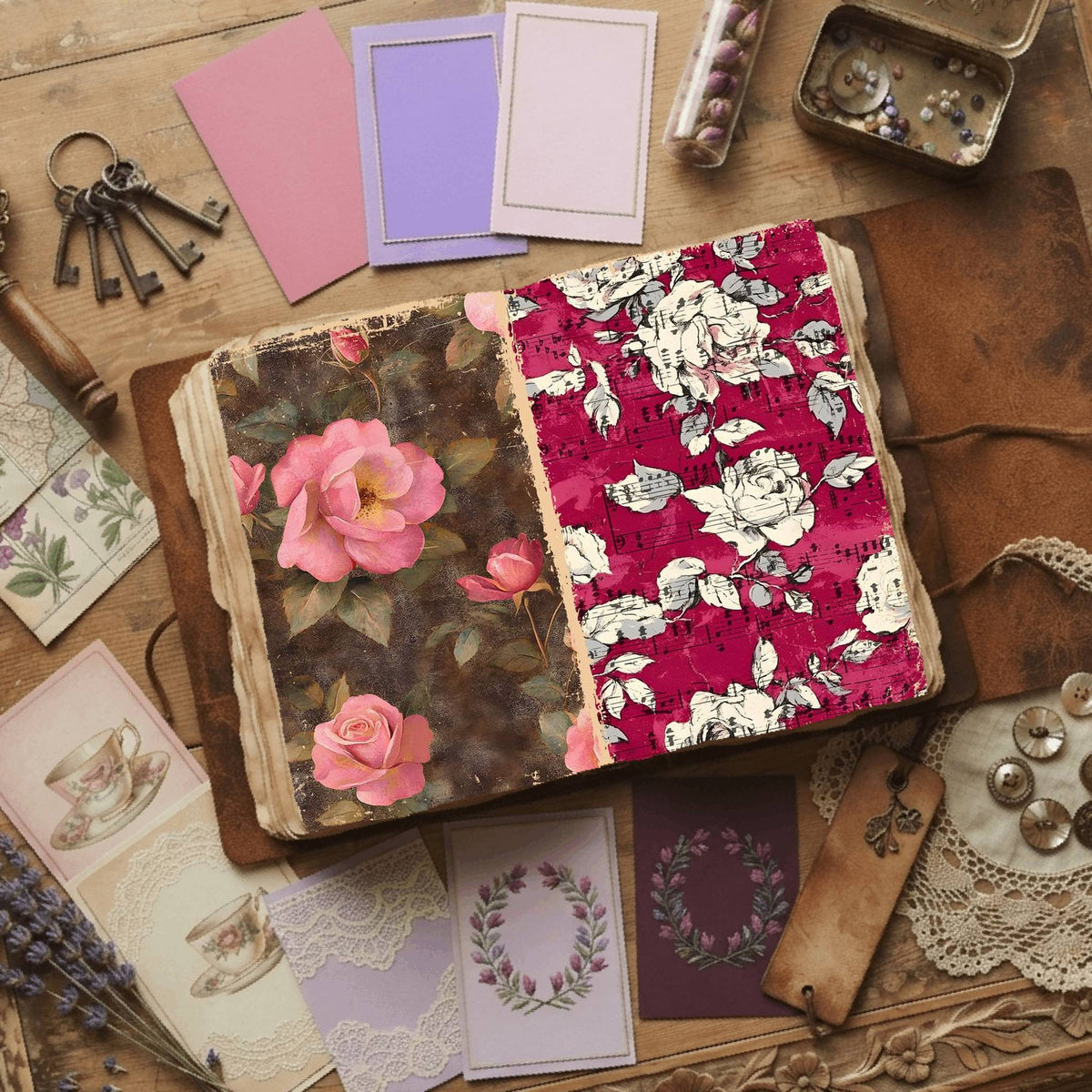 Rose printable junk journal paper, page preview 11