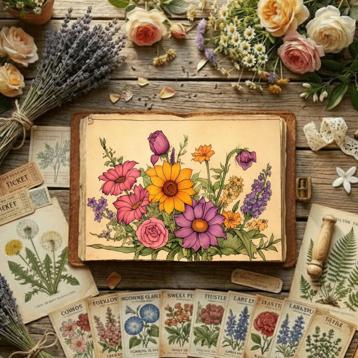 Sunflowers And Roses printable junk journal paper, page preview 11