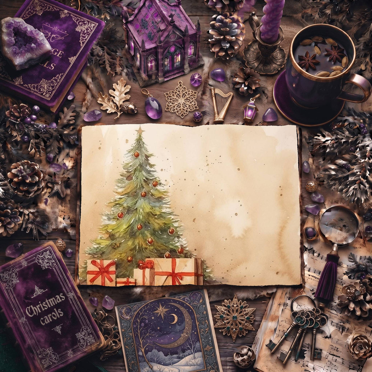 Vintage Christmas Tree Digital Papers