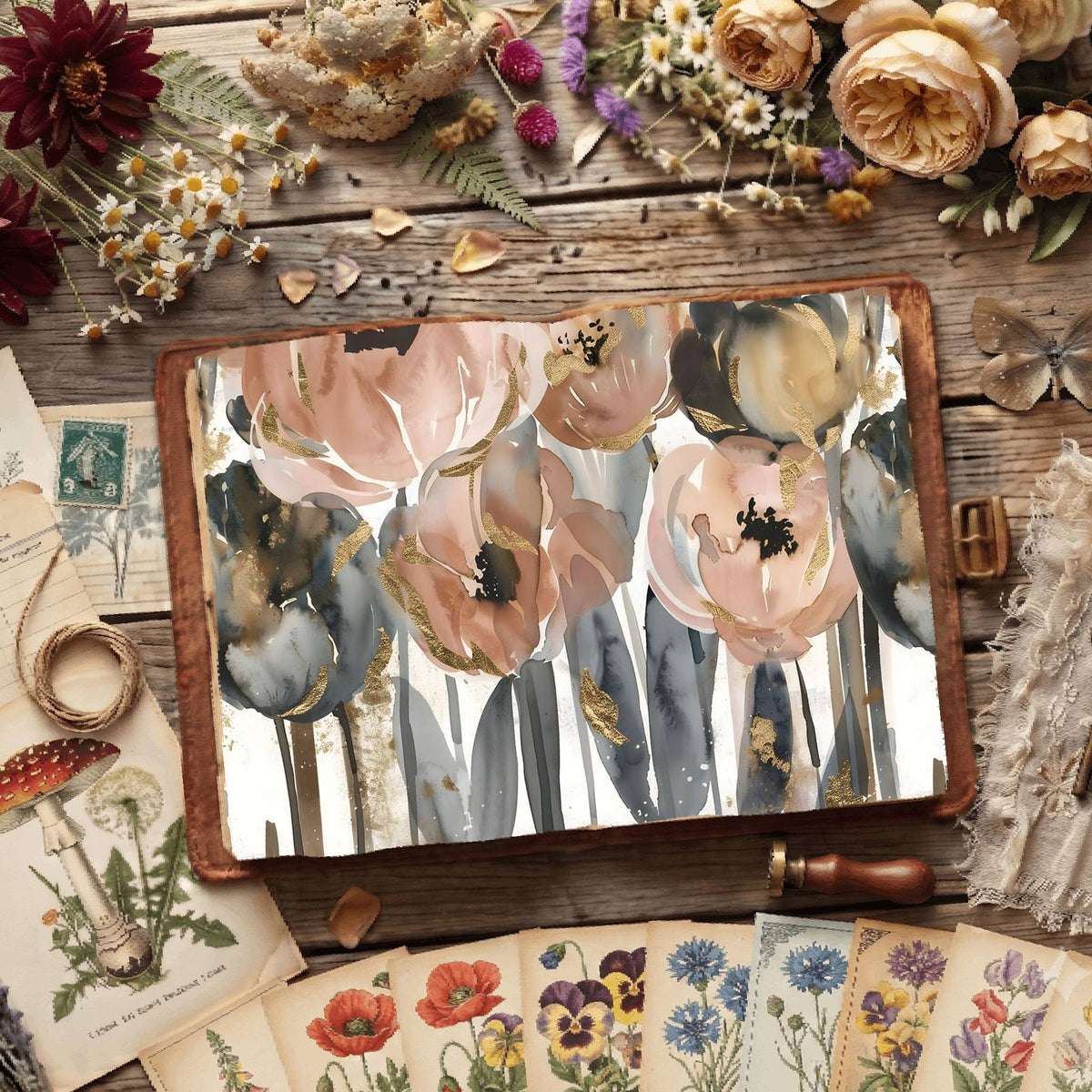 White Background Florals Digital Papers