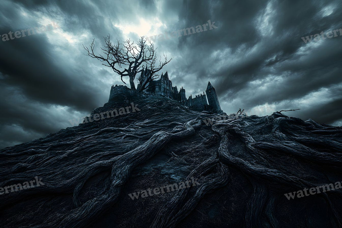 Witch’Castle On Dark Mountain In Storm Backdrop Images
