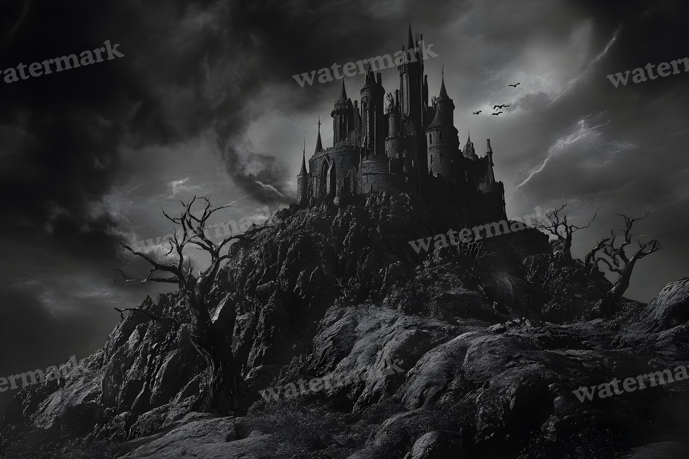 Witch’Castle On Jagged Mountain Dark Sky Backdrop Images