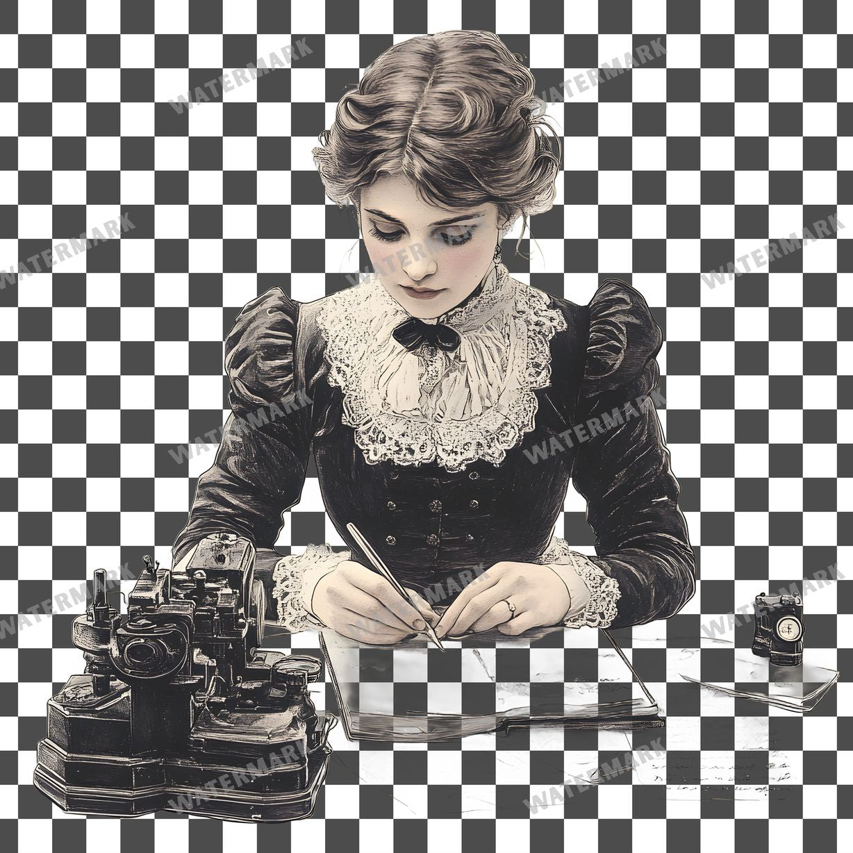Woman Writer Vintage Style Clipart Pngs