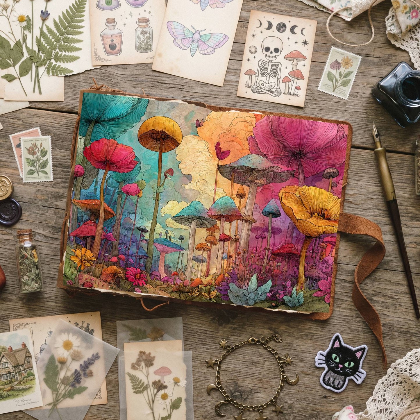 Wonderland Mushrooms Whimsical Digital Papers