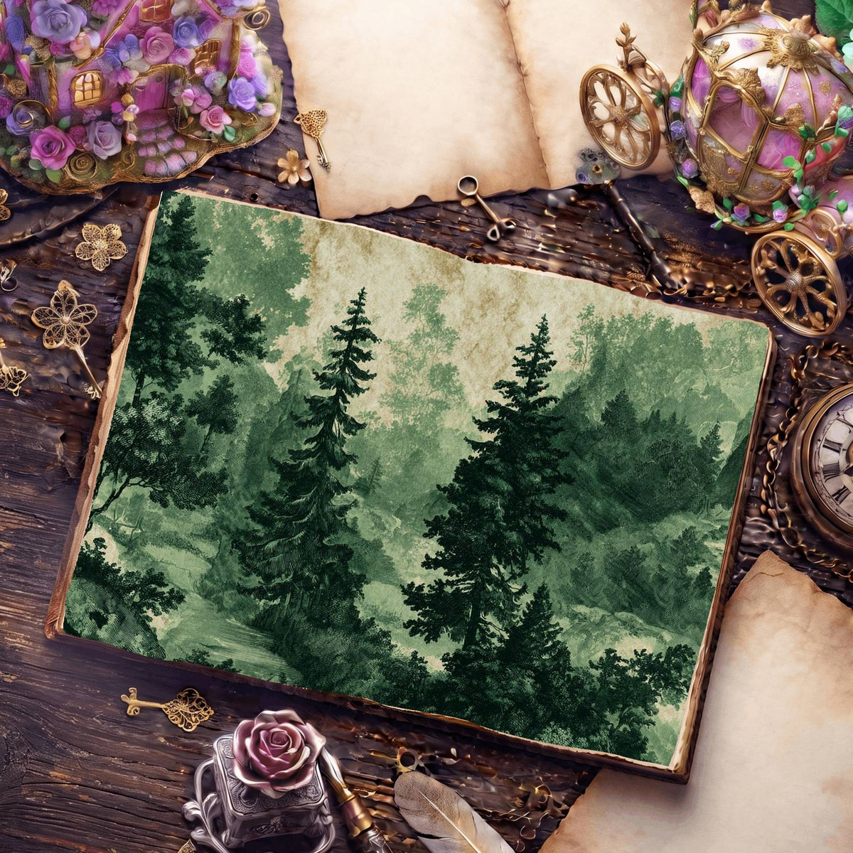 Woodland Forest Painterly Style Digital Papers