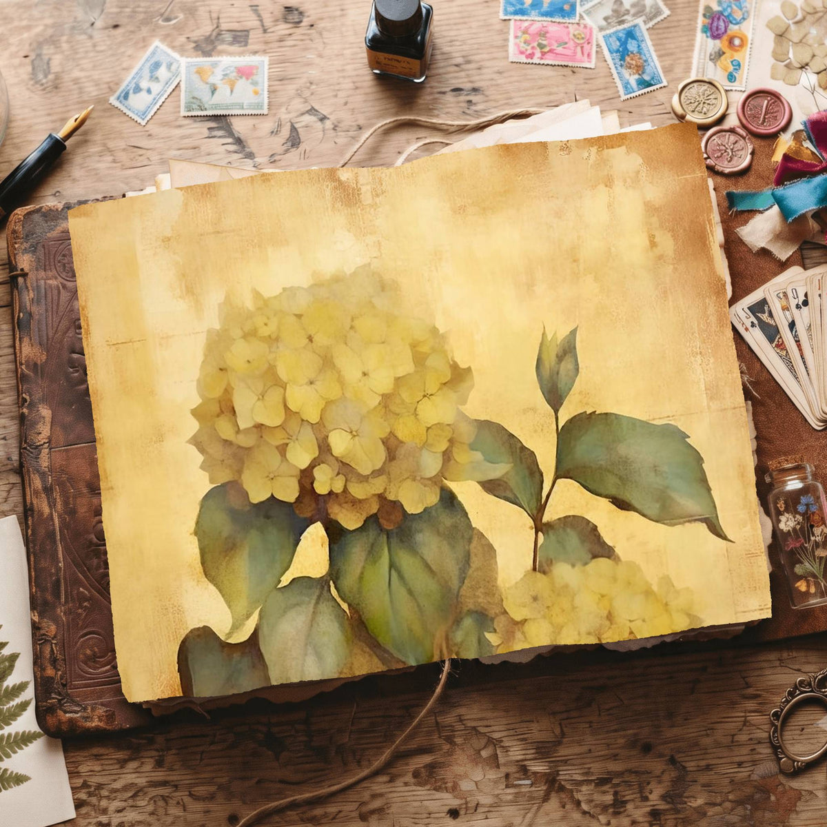 Yellow Hydrangea Digital Papers