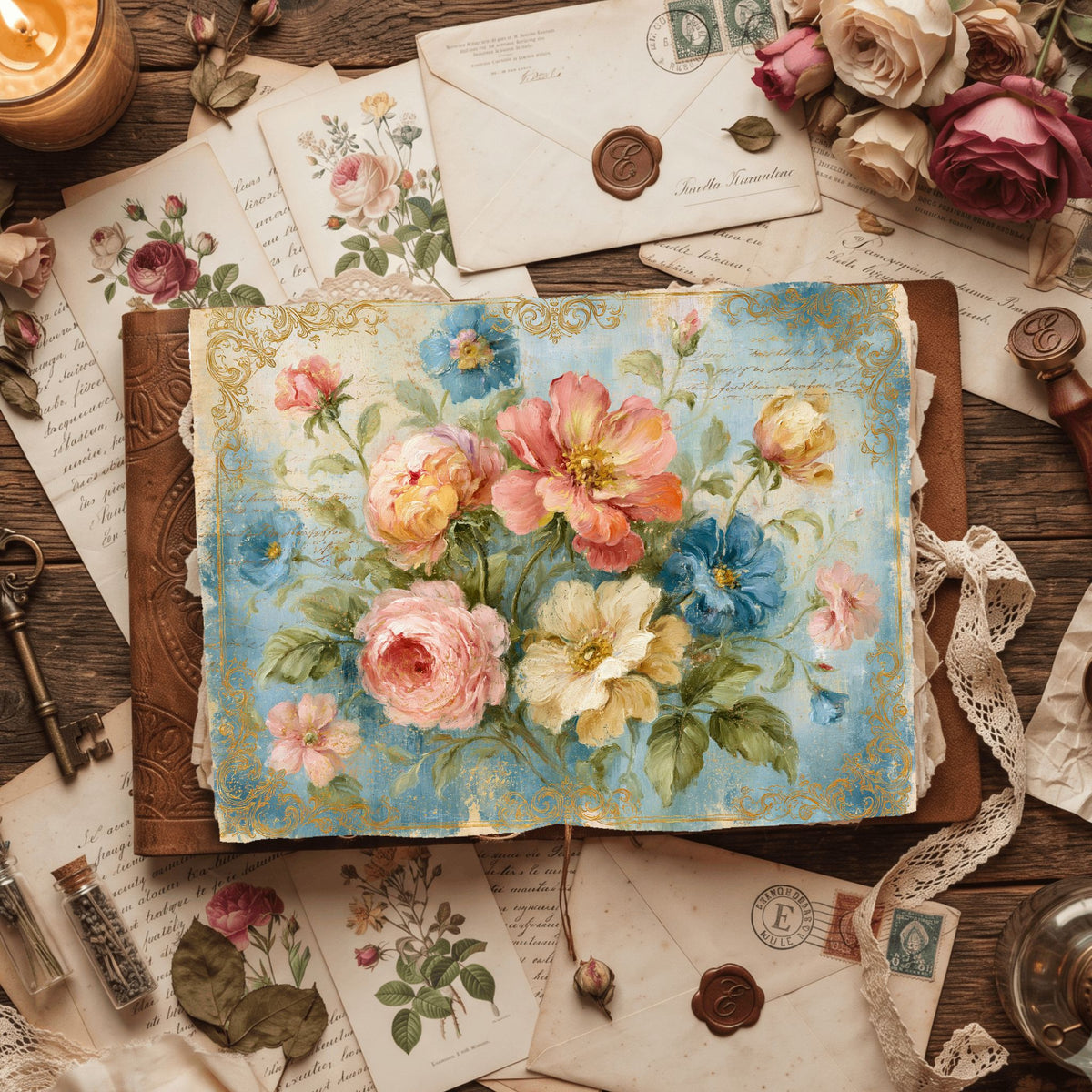 Antique Pastel Flower Garden printable junk journal paper, page preview 12