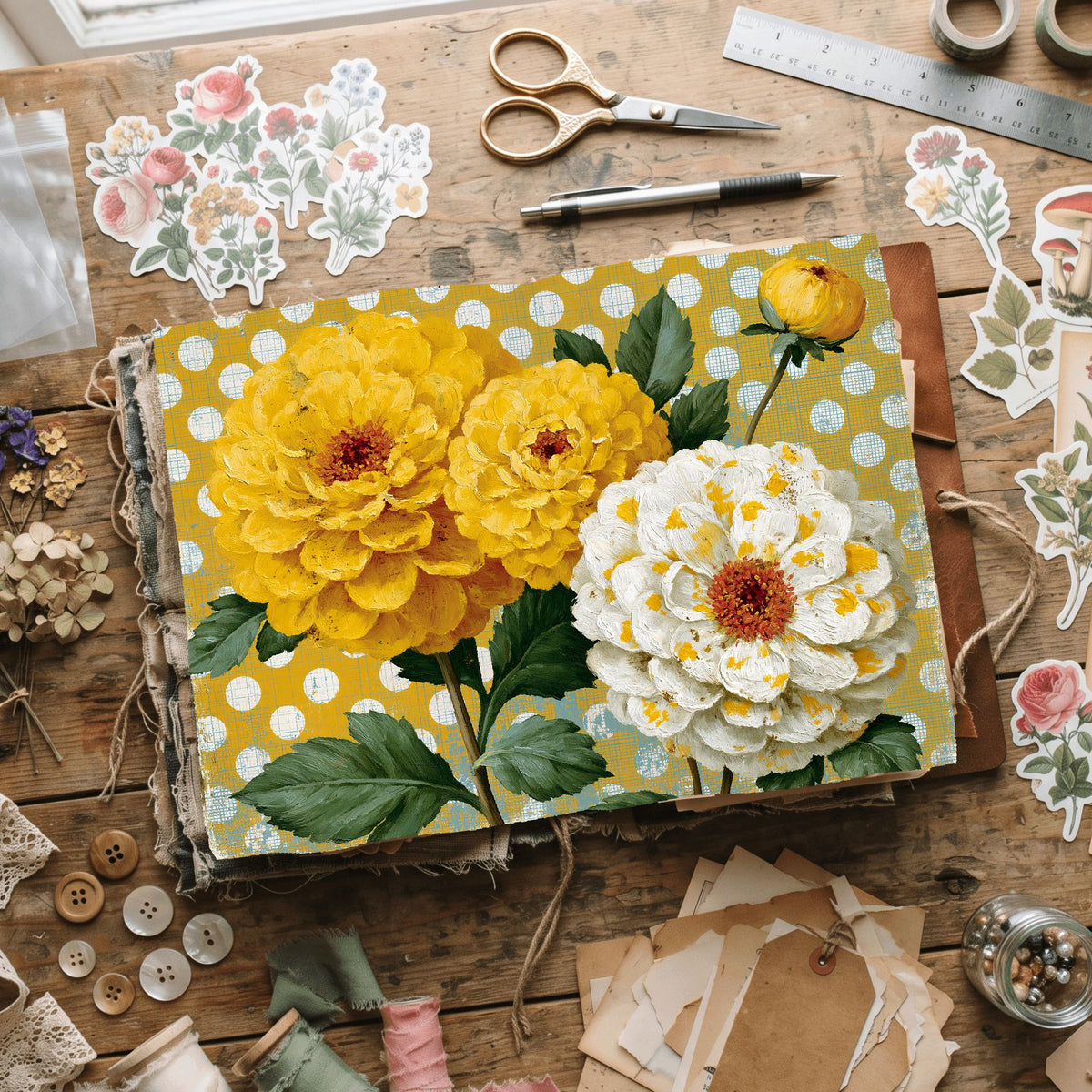 Bright Yellow Shabby Chic Journal Paper
