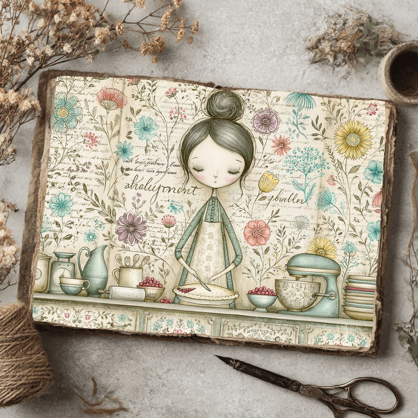 Cozy Berry Pie Kitchen Illustration
