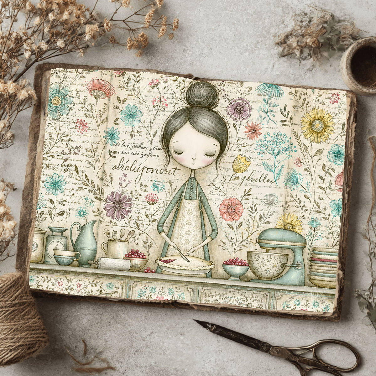Cozy Berry Pie Kitchen Illustration