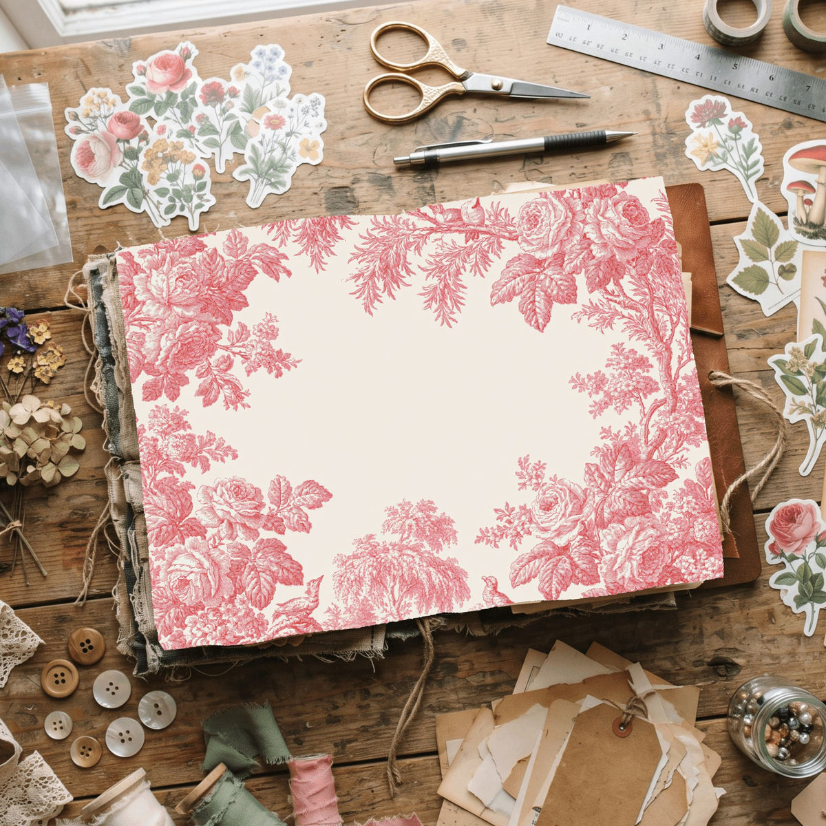 French Toile De Jouy Note Card Border