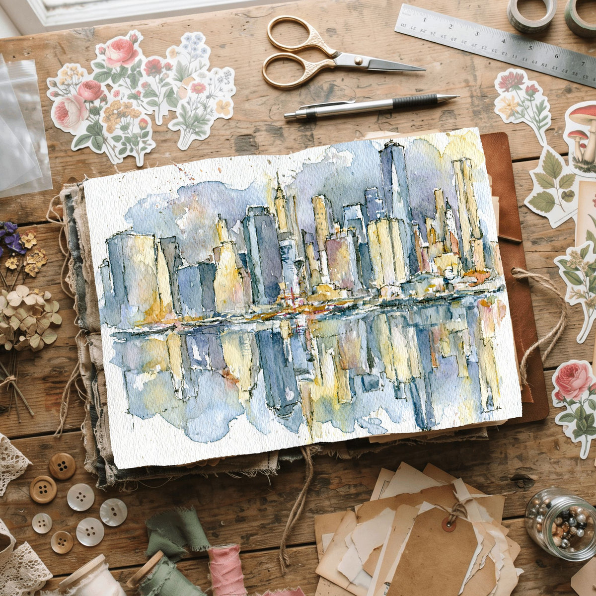 Minimalist Japanese New York Watercolor