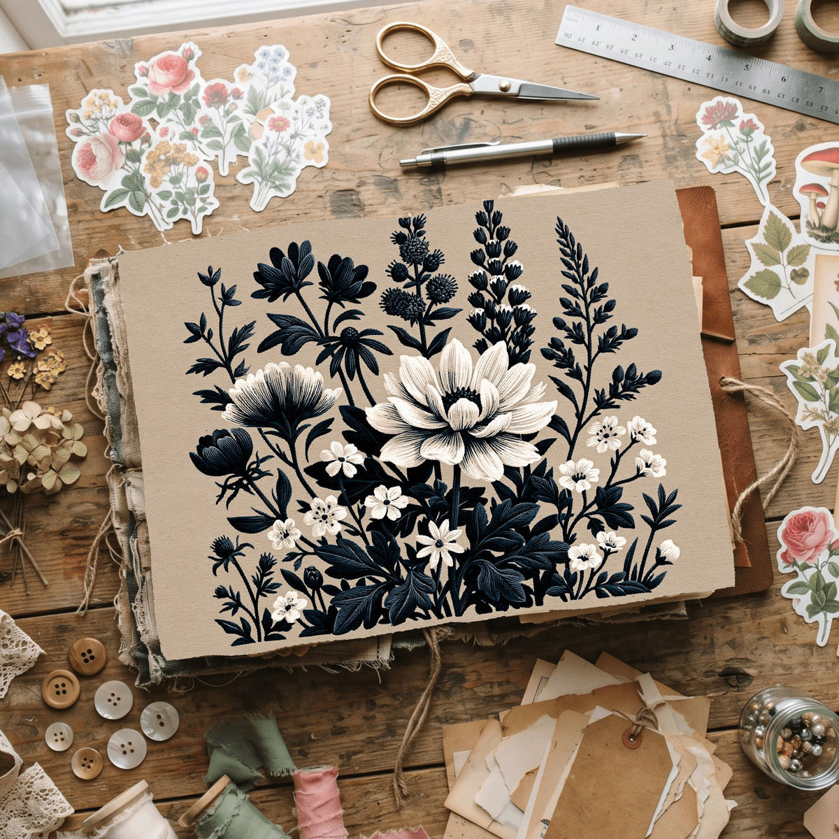 New England Wildflower Block Print