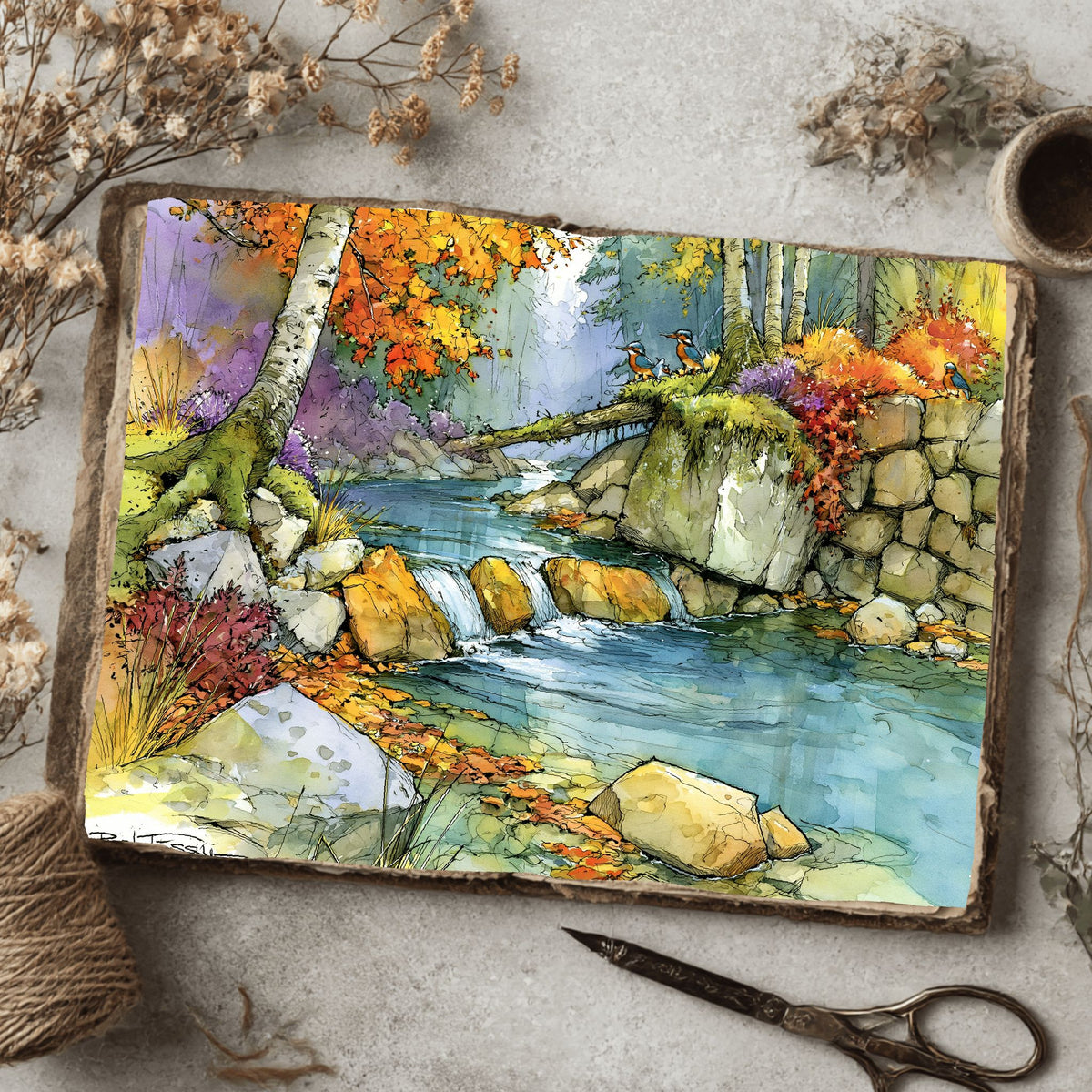 Peaceful Woodland Brook Watercolor