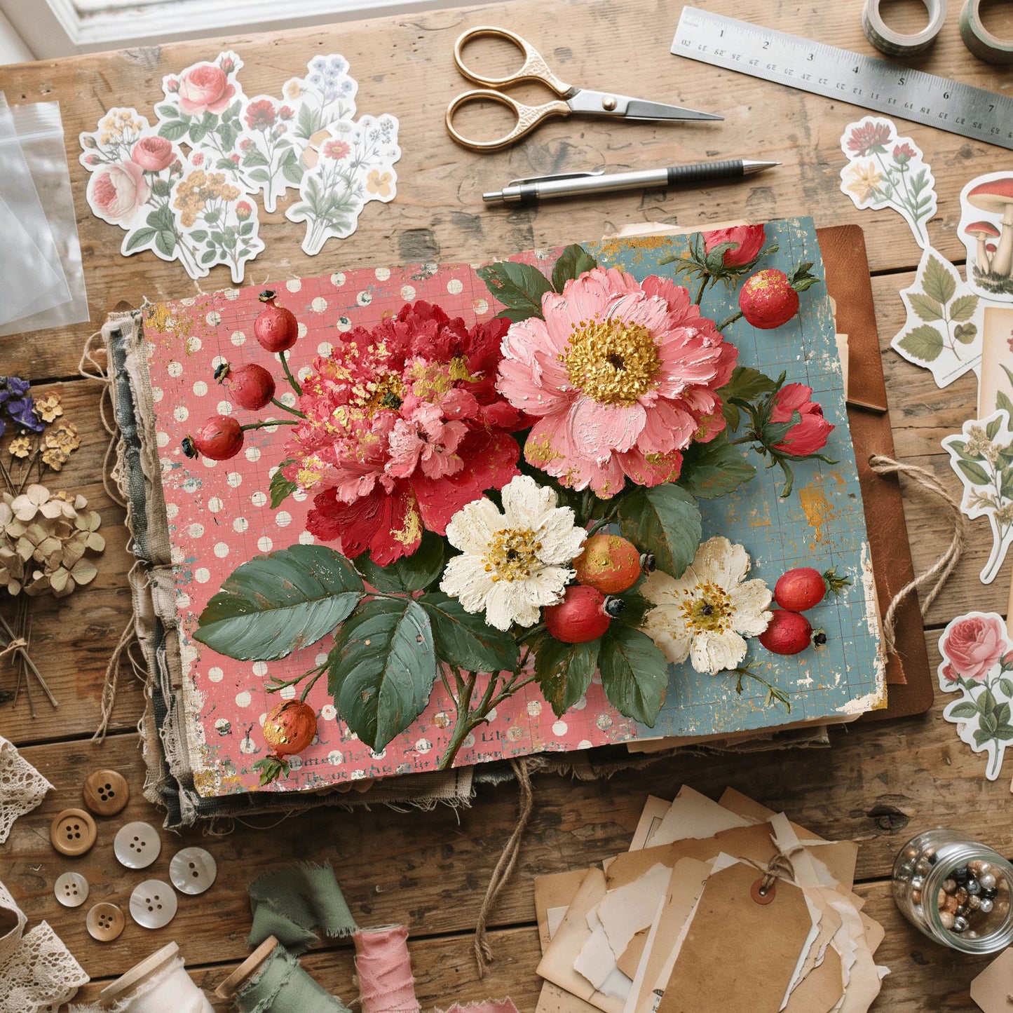 Pink & Gold Shabby Chic Journal Paper