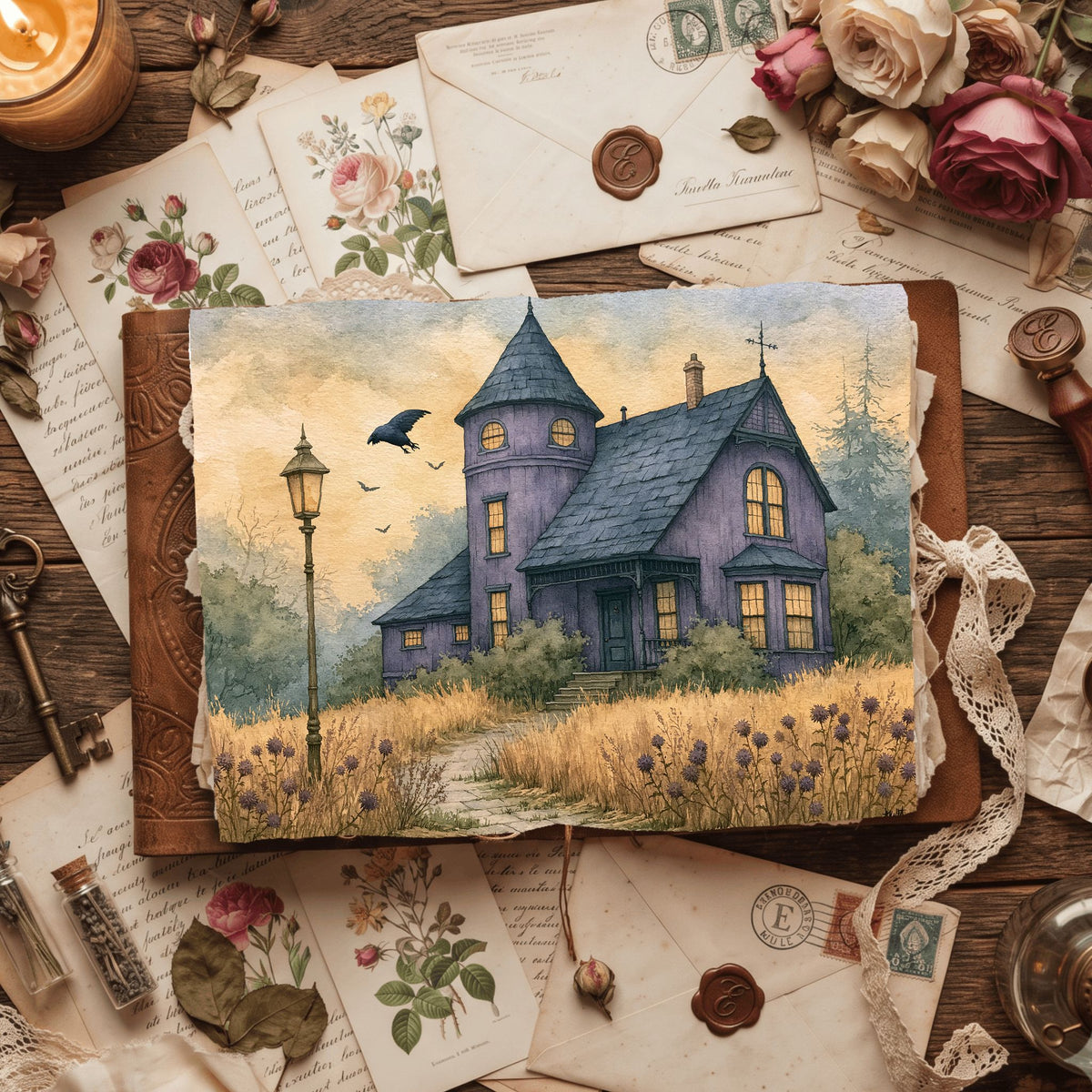 Purple Halloween Watercolor Art