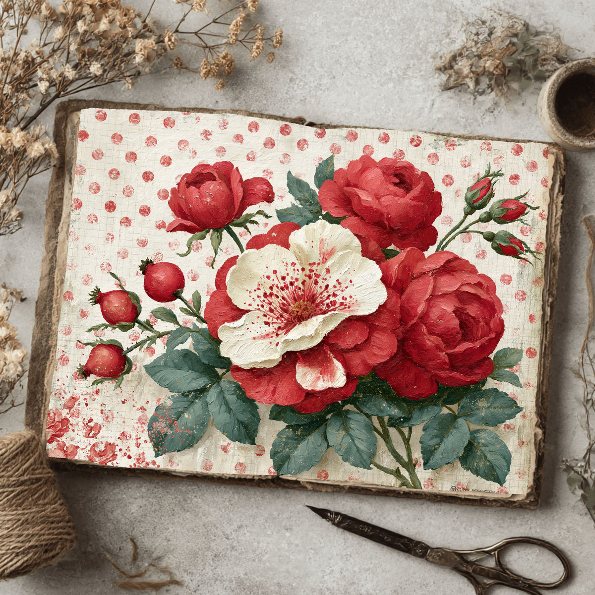 Red Shabby Chic Journal Paper