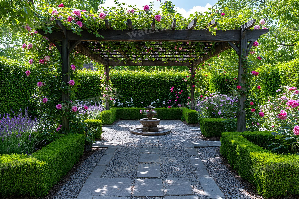 Secret Garden Pergola digital photo backdrop for photo editing, preview 11