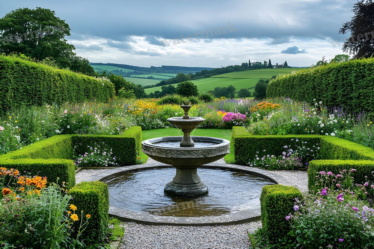 Serene Estate Garden digital photo backdrop for photo editing, preview 11