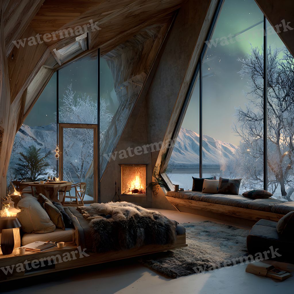 Snowy Glascabin Bedroom Backdrop Images